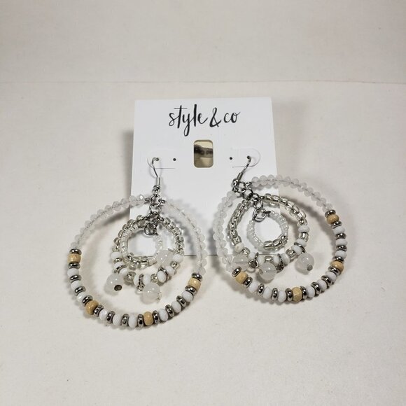 Style & Co Silver tone Hoops Colorful Beads Drop Dangle Earrings, Women Jewelry - Picture 4 of 7